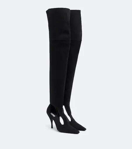 Cutout suede-trimmed over-the-knee boots