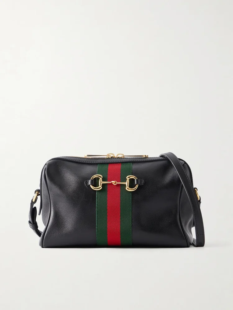 Camera Case Web Trimmed Leather Shoulder Bag