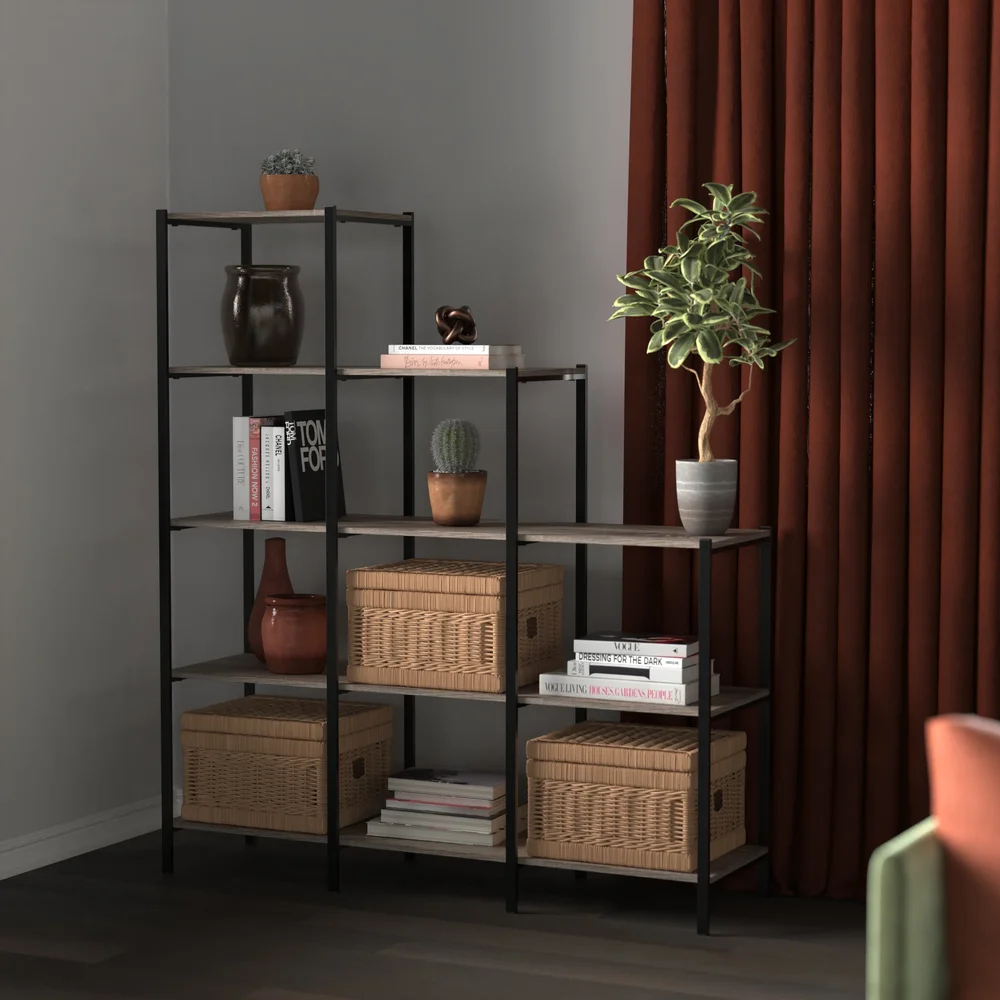 45.67" W Steel Frame Step Bookcase