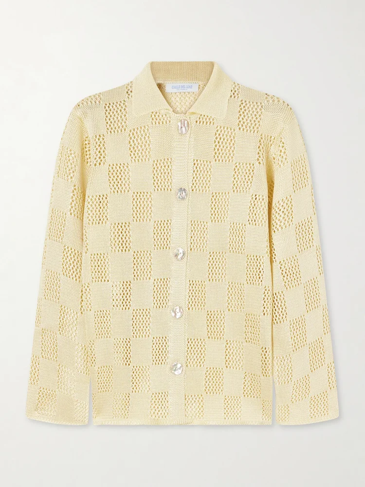 Checked woven cardigan