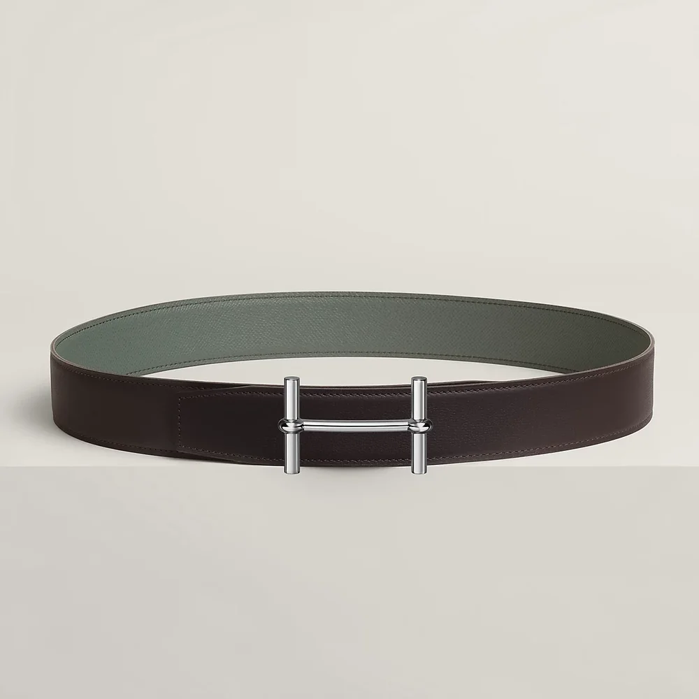 H d'Ancre belt buckle & Reversible leather strap 38 mm, Brown