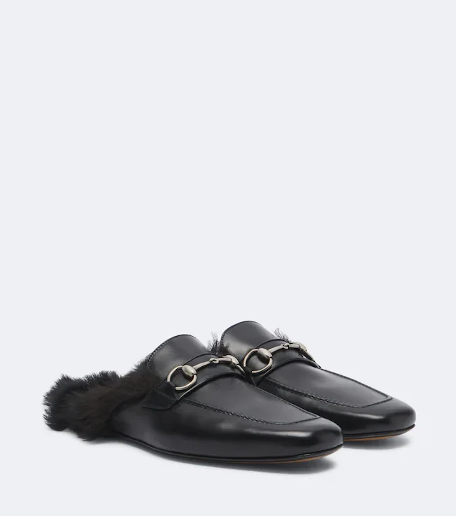 Larindo Horsebit shearling-lined leather mules