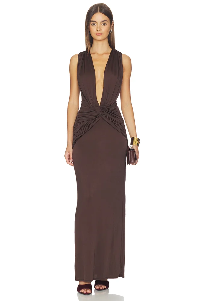 Miro Sleeveless Plunged Maxi Dress