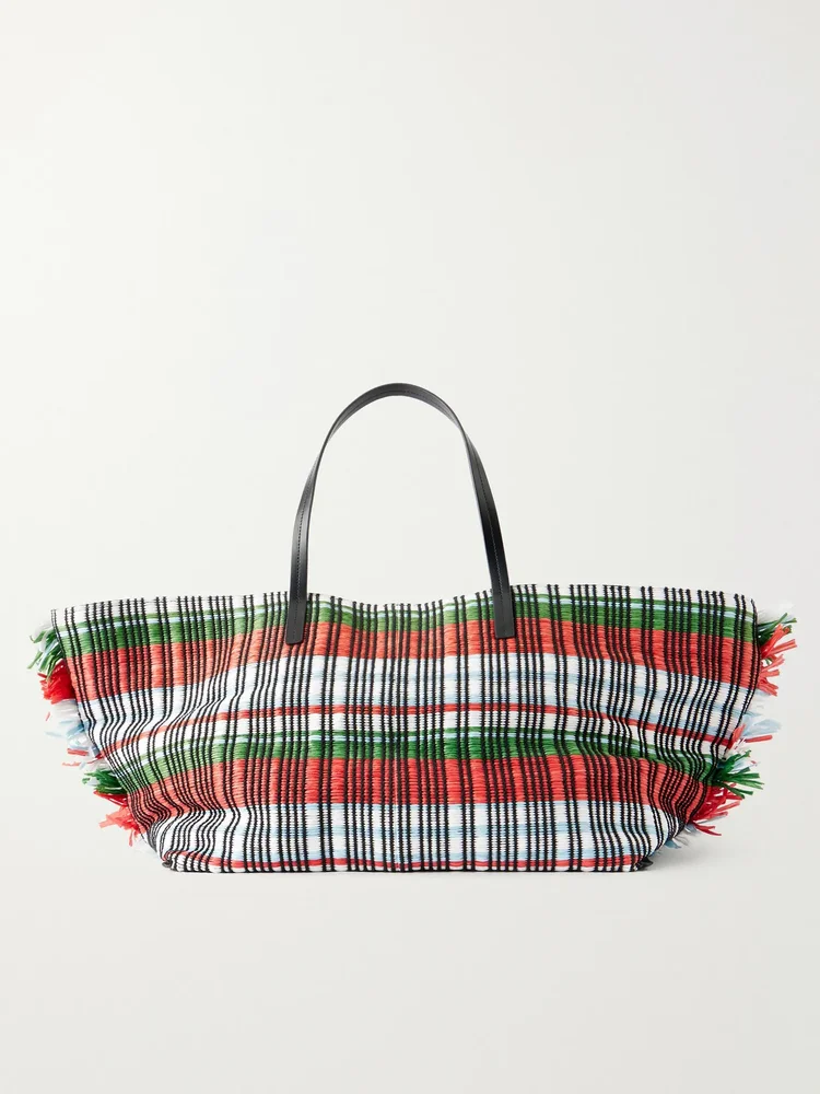 Da Adolfo Christos raffia checked fringed tote