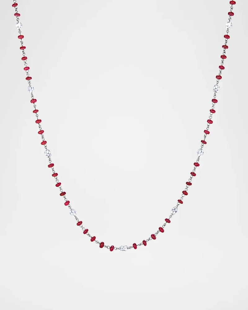 18K White Gold Diamond and Ruby Necklace, 4.47 tcw