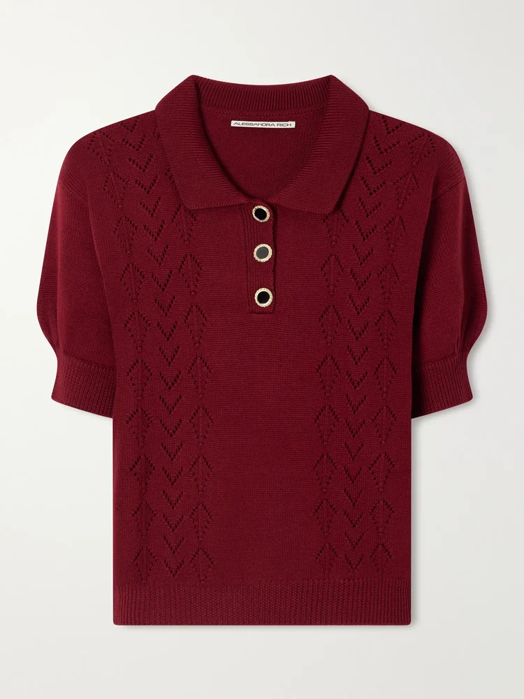 Open-knit wool polo shirt