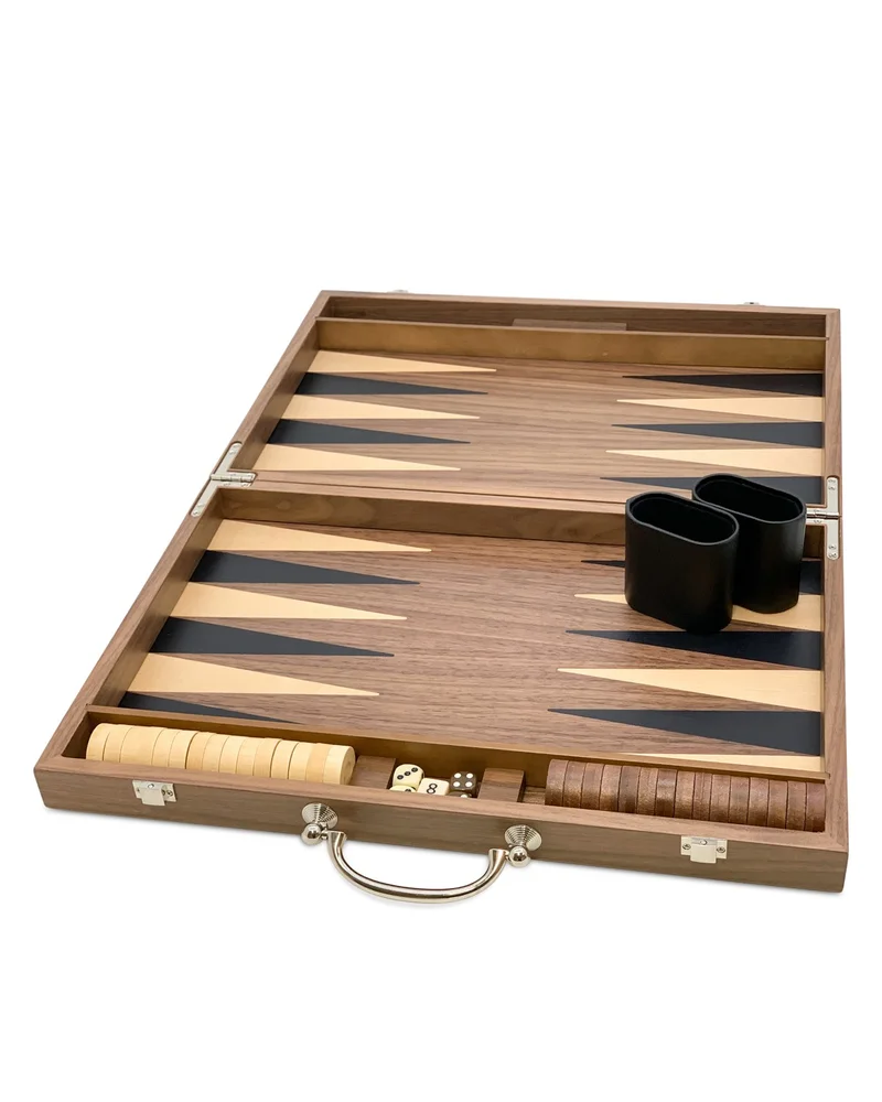 Inlaid Wood Backgammon Set with Handle