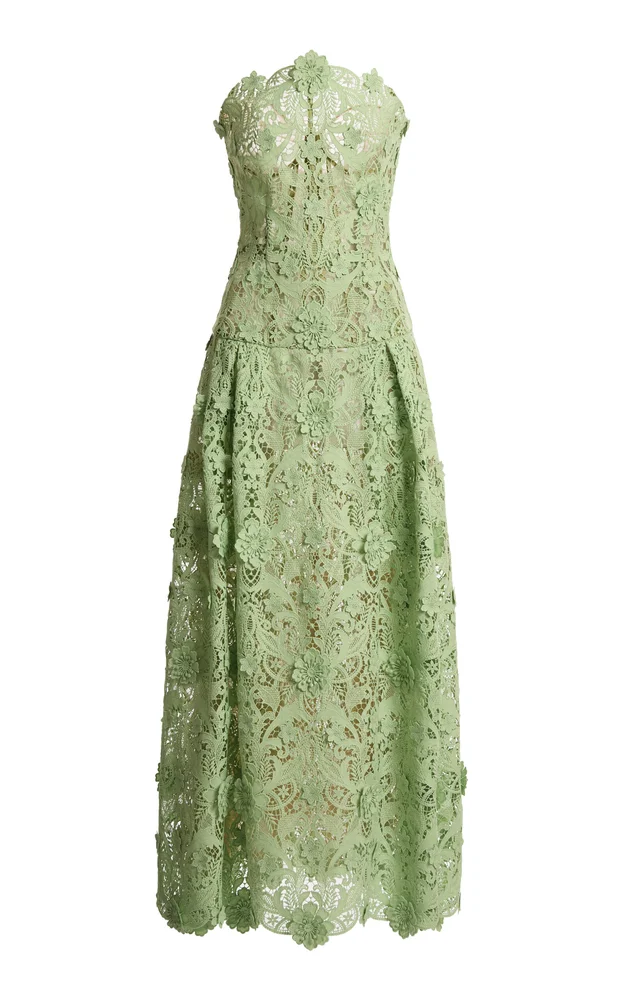Corseted Silk-Blend Macrame Midi Dress