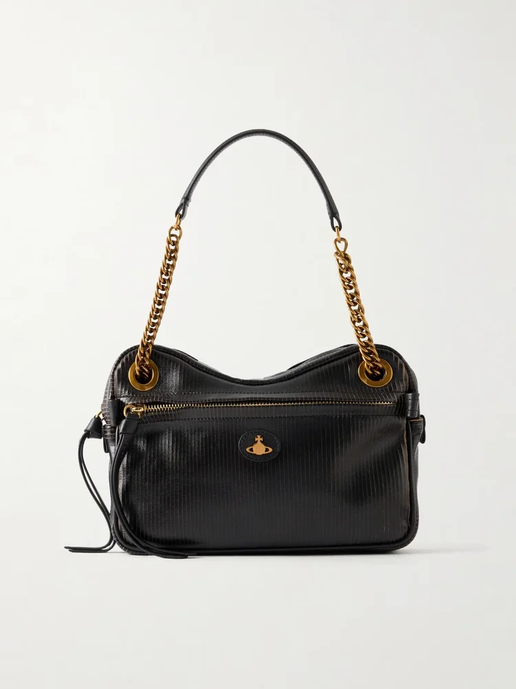 Dolce Medium Orb Embellished Textured Leather Shoulder Bag