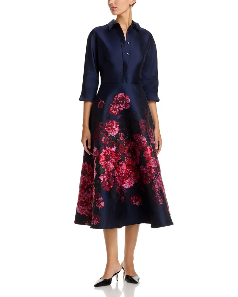Jacquard Floral Shirt Waist Dress