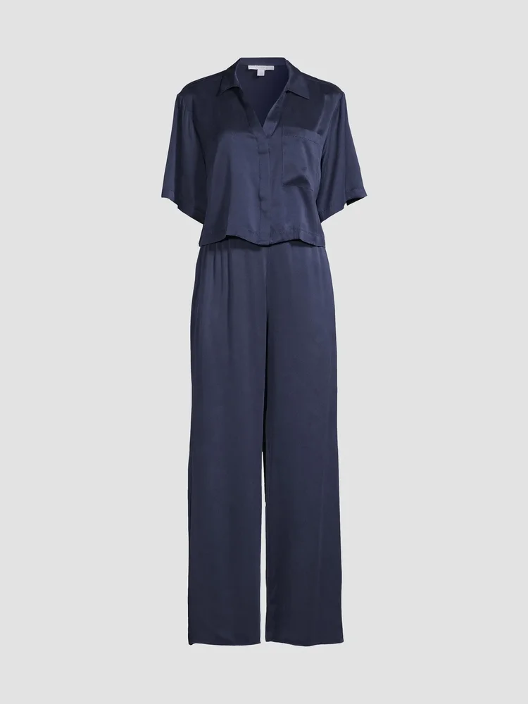 Washable Silk High-Rise Pants 2-Piece Pajama Set