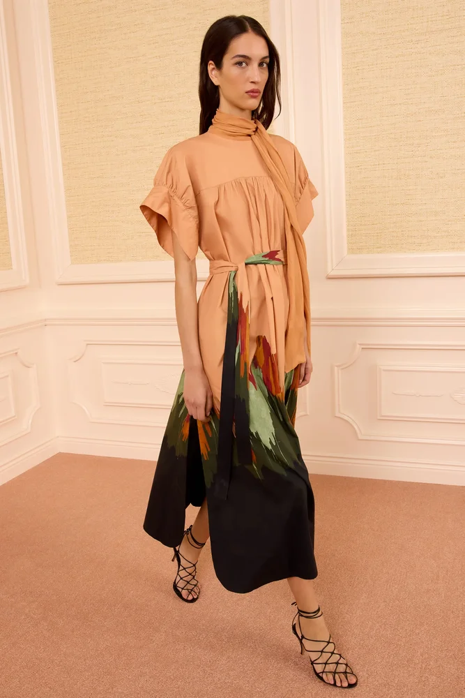 Studio Cotton Dress with Chiffon Tie - Agate