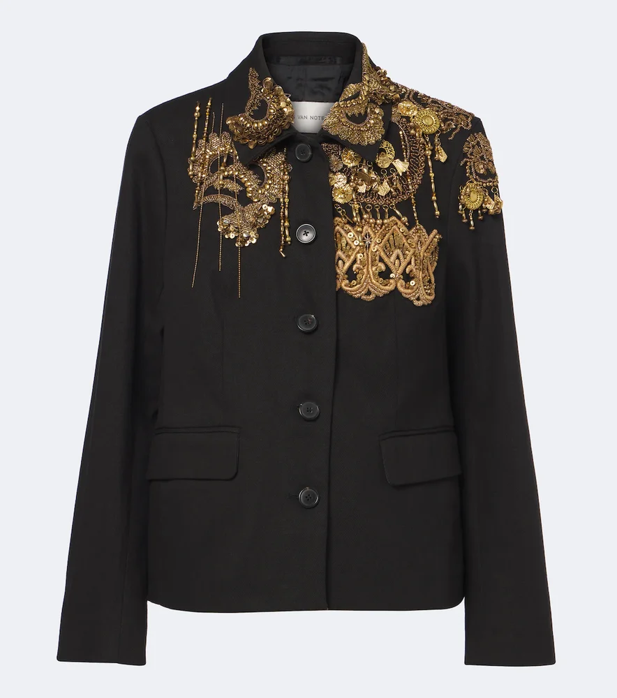 Embellished cotton twill blazer