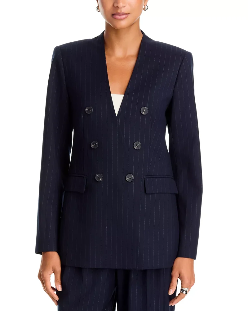 Pinstripe V Neck Collarless Blazer, Exclusive
