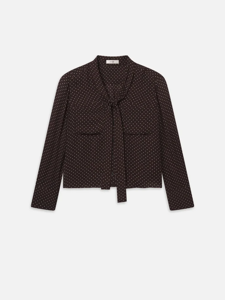The Modern Tie Blouse -- Mahogany Polka Dot
