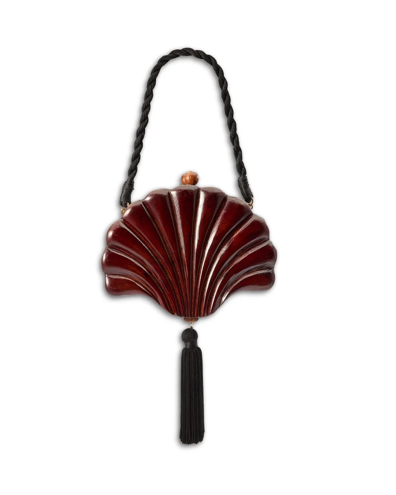 Small Carved Wood Concha Clutch