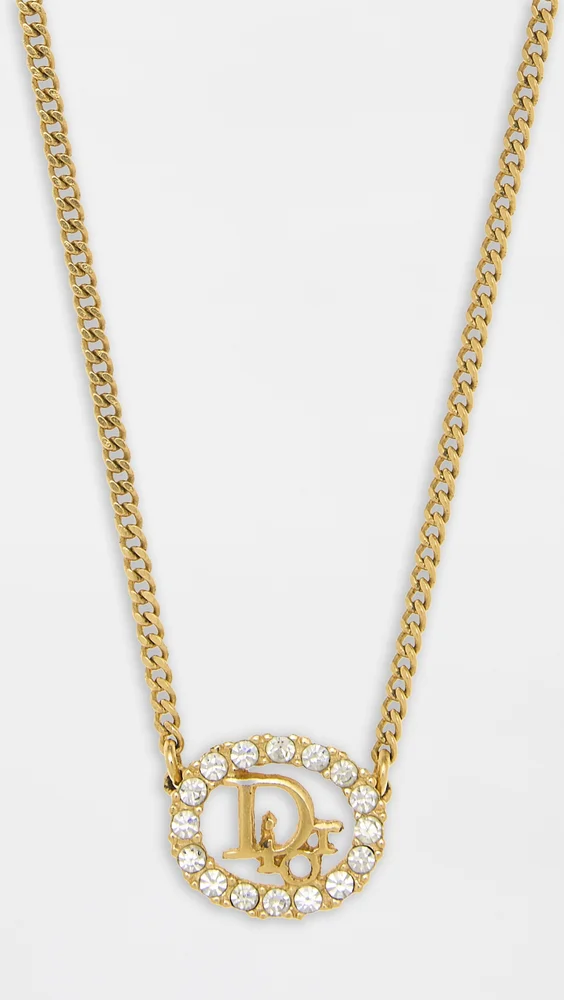 Dior Gold Crystal Oval Logo Necklace