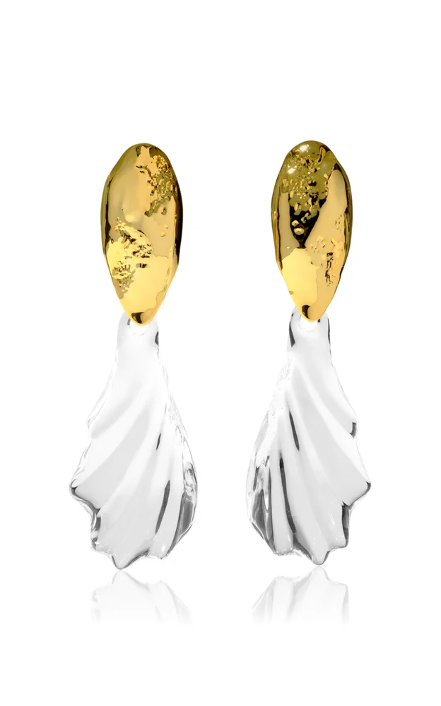 Lucite Brutalist 14K Gold-Plated Clip Earrings