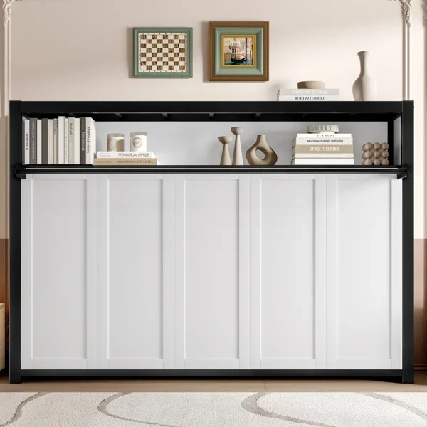 Twin Size Murphy Bed With Shelves, Metal Wall Bed, White