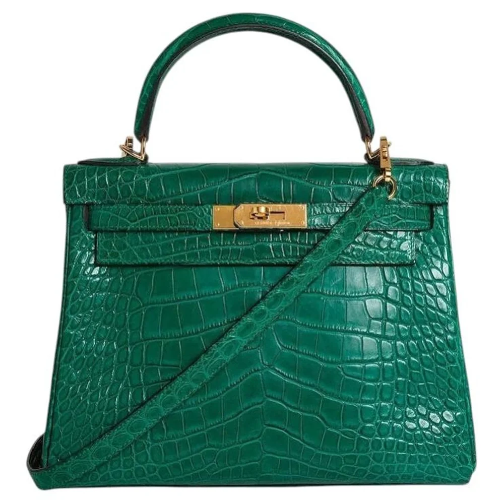 Pre-Owned Kelly Retourne 28 Malachite Matte Alligator, Gold Hardware