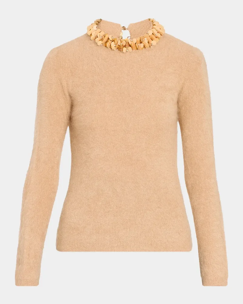 The Ling Sequin-Trim Fuzzy Knit Sweater