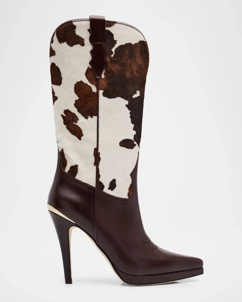 Izzie Spotted Pony Hair and Leather Stiletto Cowgirl Boots
