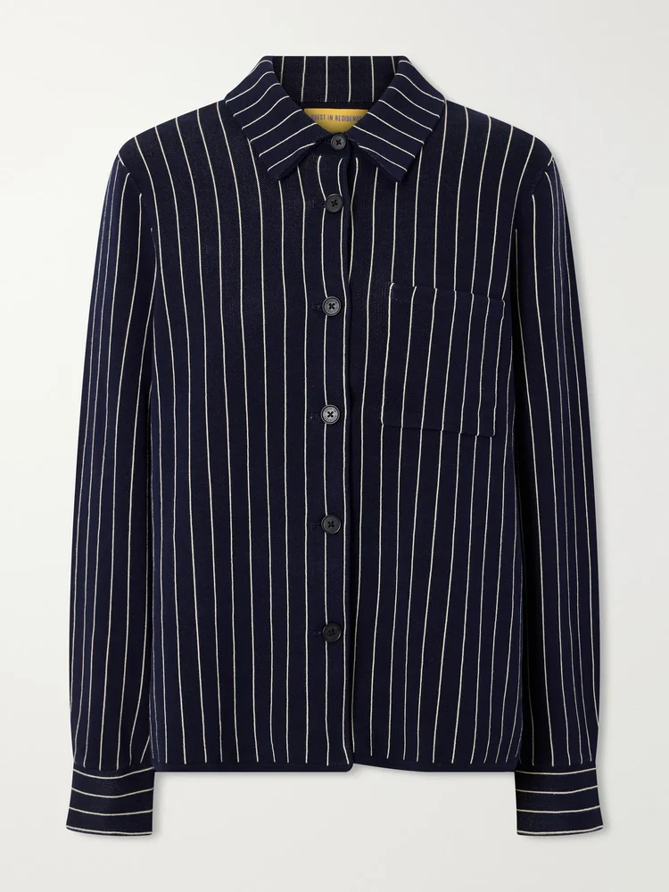 Pinstriped cotton and silk-blend shirt cardigan