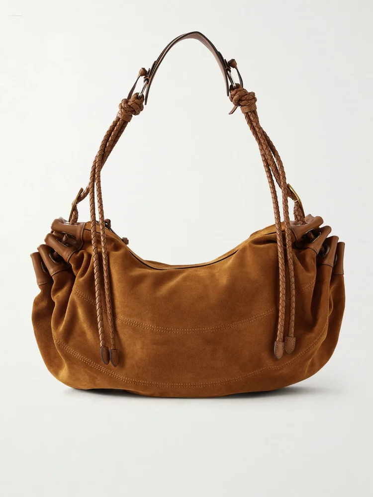 Maia large leather-trimmed suede shoulder bag