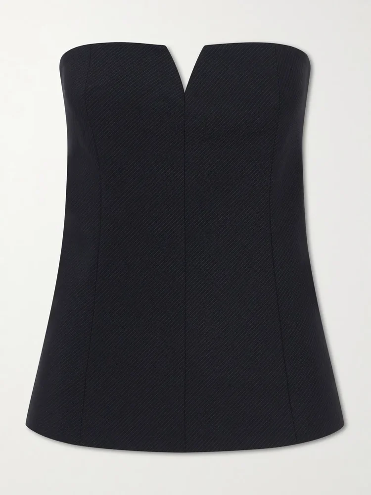 Strapless pinstriped woven top