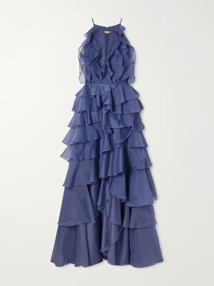 Cleo ruffled tiered organza gown