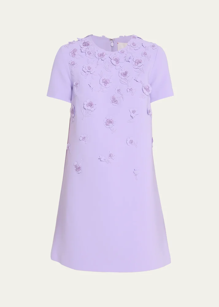 Carnation Embroidered Short-Sleeve Mini Dress