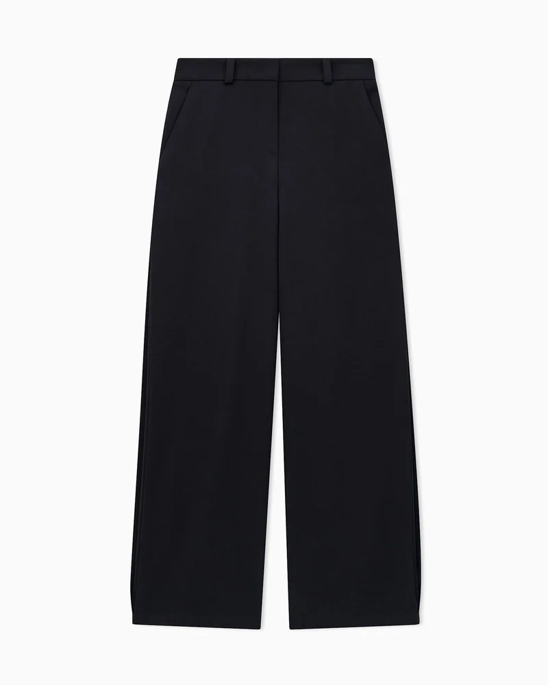 Flat front tuxedo wool trousers with a hidden side pleat