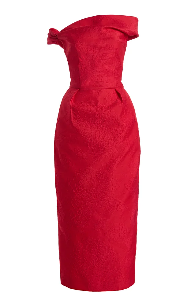 Silk-Blend Asymmetric Off-The-Shoulder Cocktail Dress