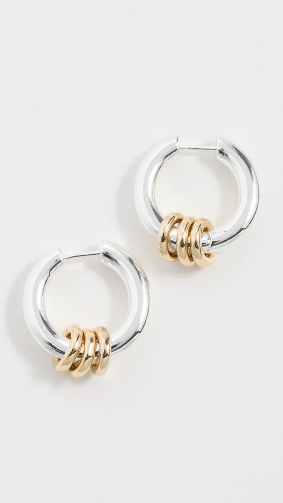 Mixed-Metal Triple Ring Huggie Hoop Earrings
