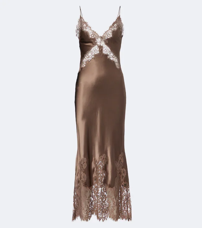Ellen lace-trimmed silk slip dress