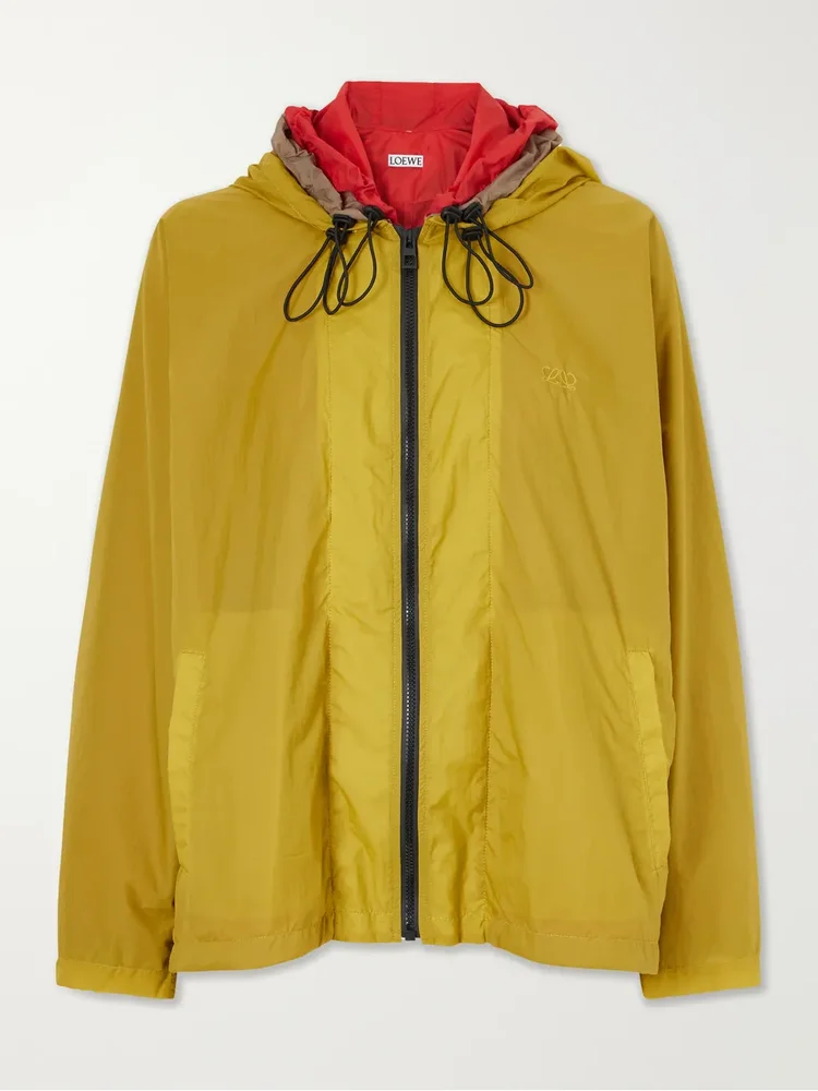 Layered hooded shell jacket