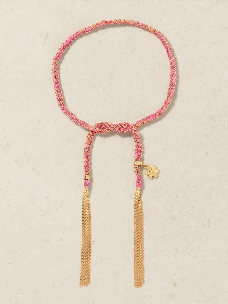 Lucky Friendship + Flower 18-karat gold and silk bracelet