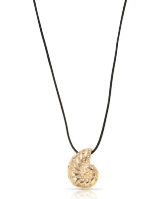 Swirled Shell Pendant Black Cord Necklace