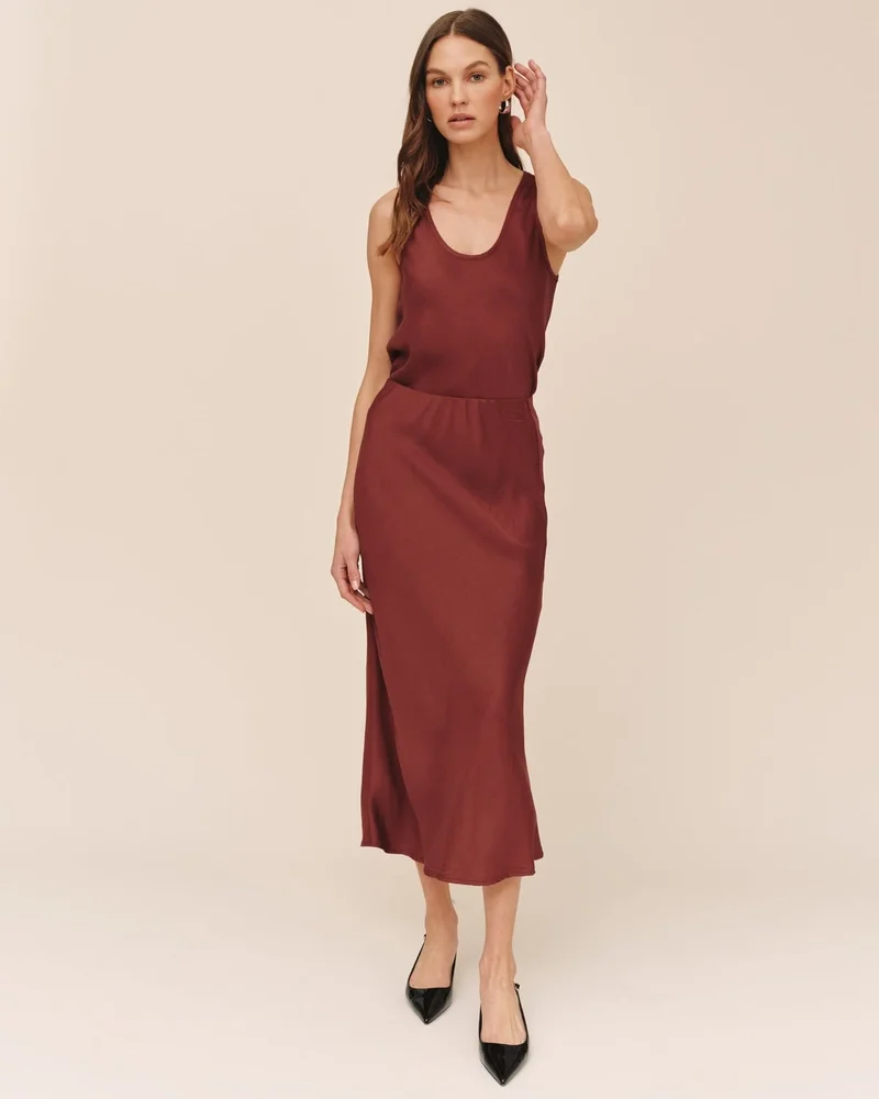 Long Maxi Bias Skirt - Smoked Crimson
