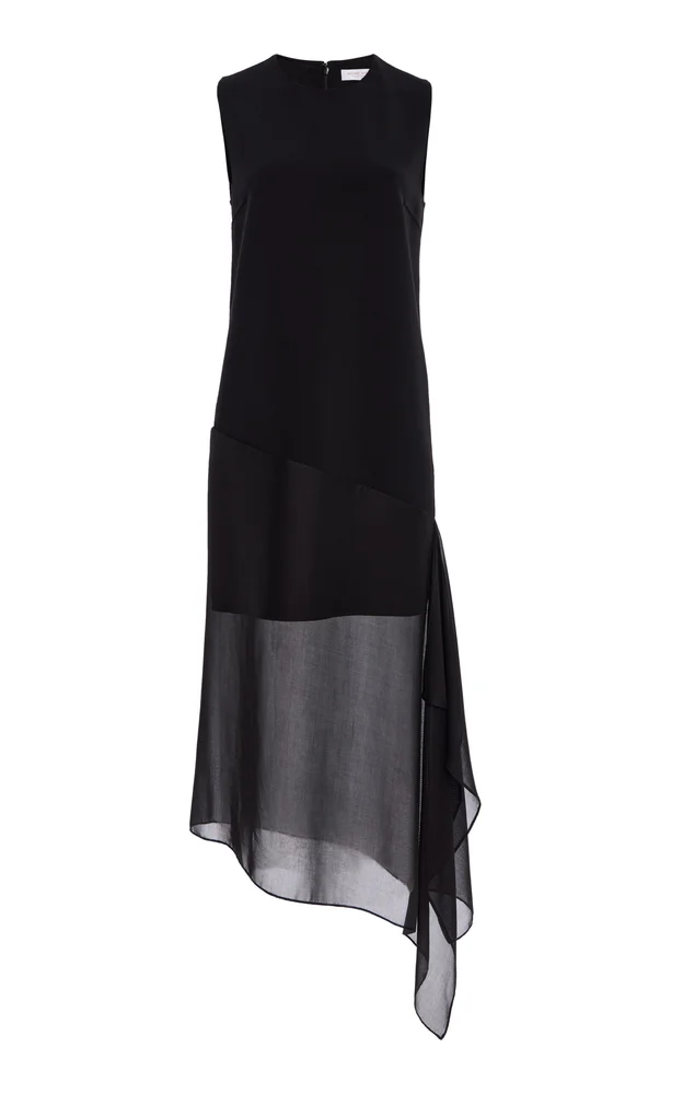 Skirt-Veiled Stretch-Wool Crepe Midi Dress
