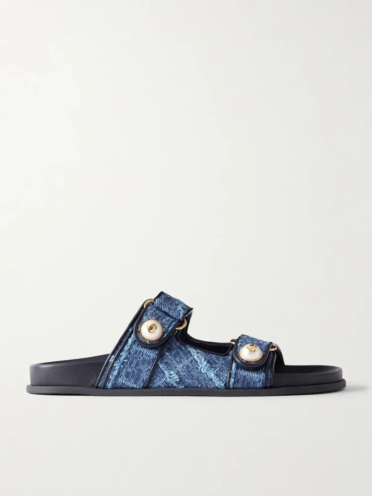 Fayence embellished frayed denim sandals