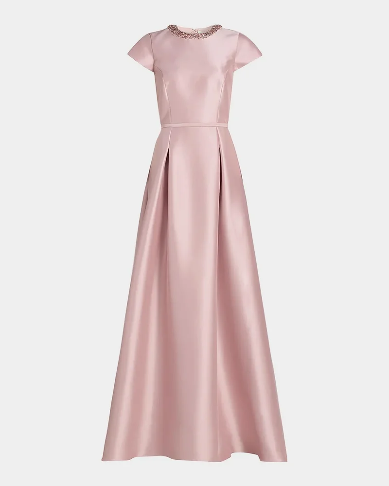 Jewel-Embellished Pleated Mikado Gown