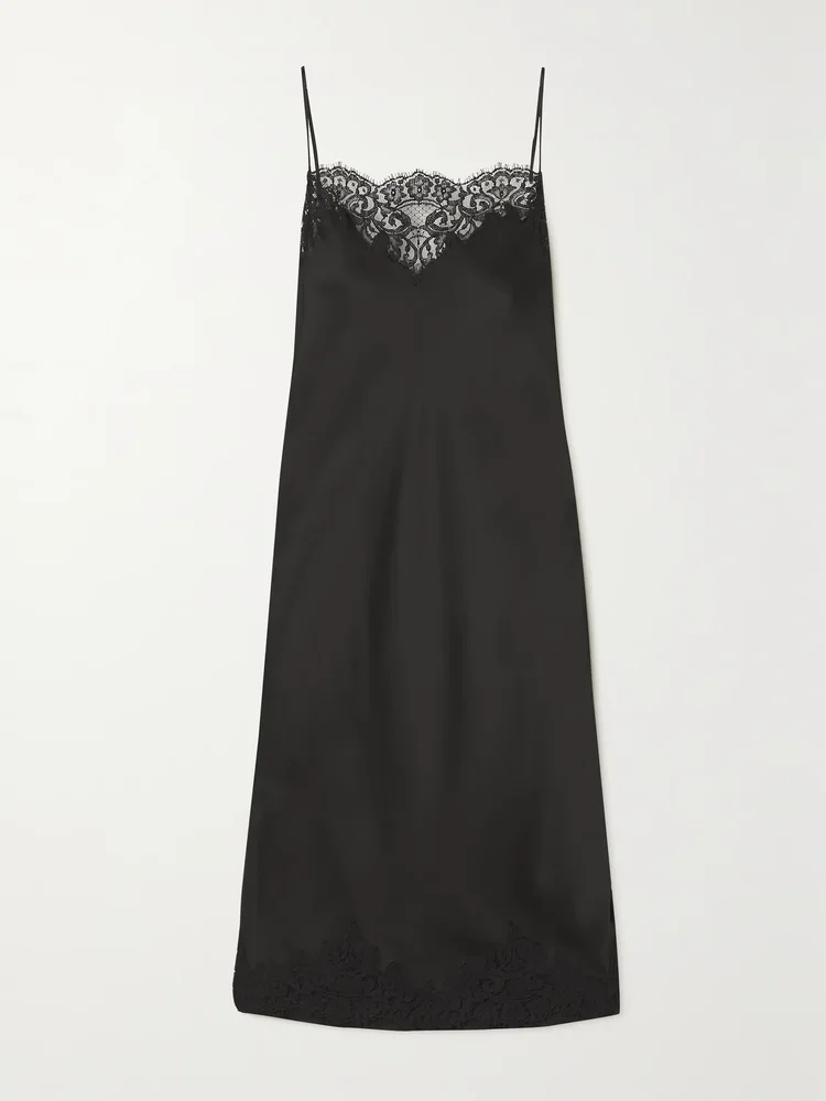 Lace-trimmed satin midi dress