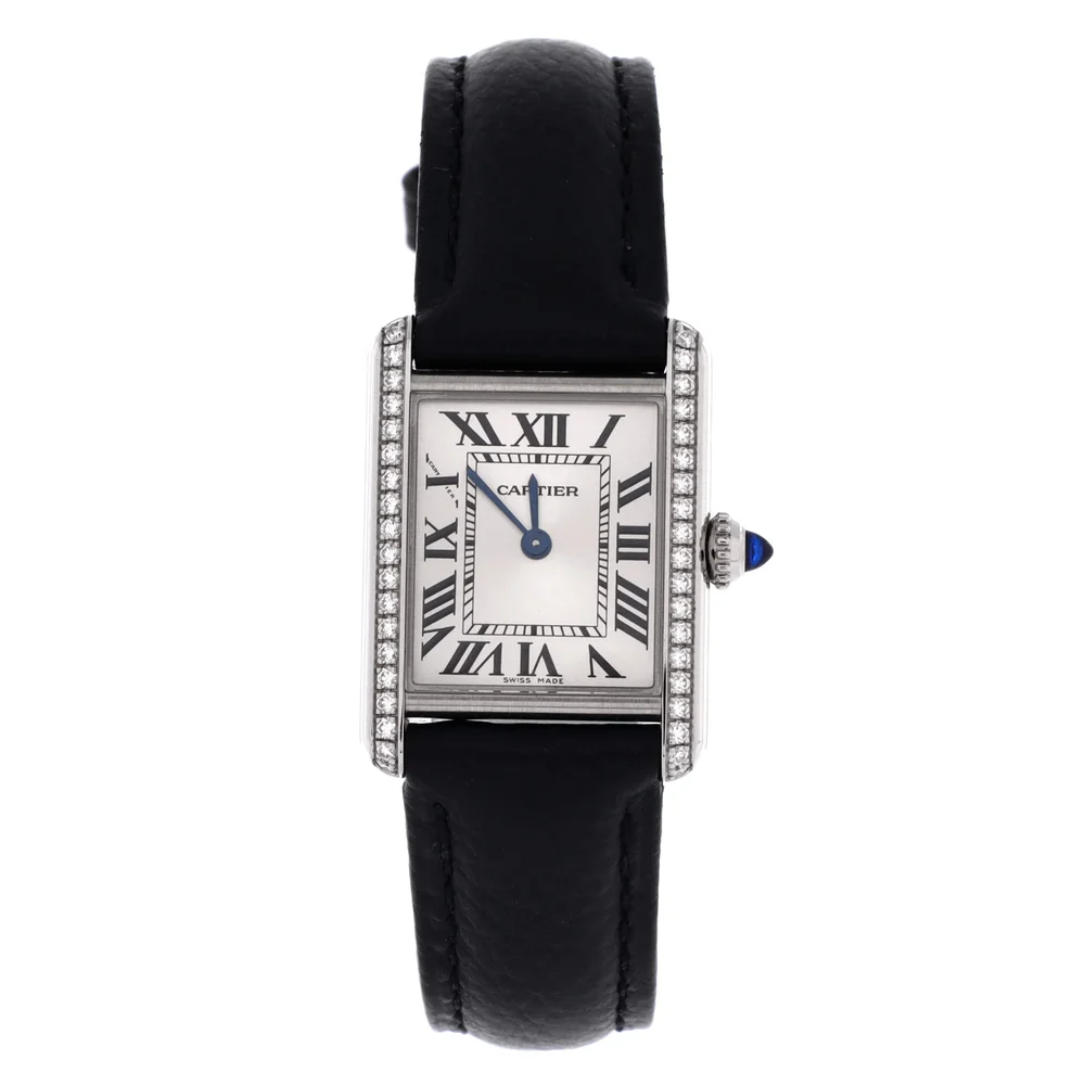 Pre-Owned Must de Cartier Tank Quartz Watch Stainless Steel and Leather with Diamond Bezel 22