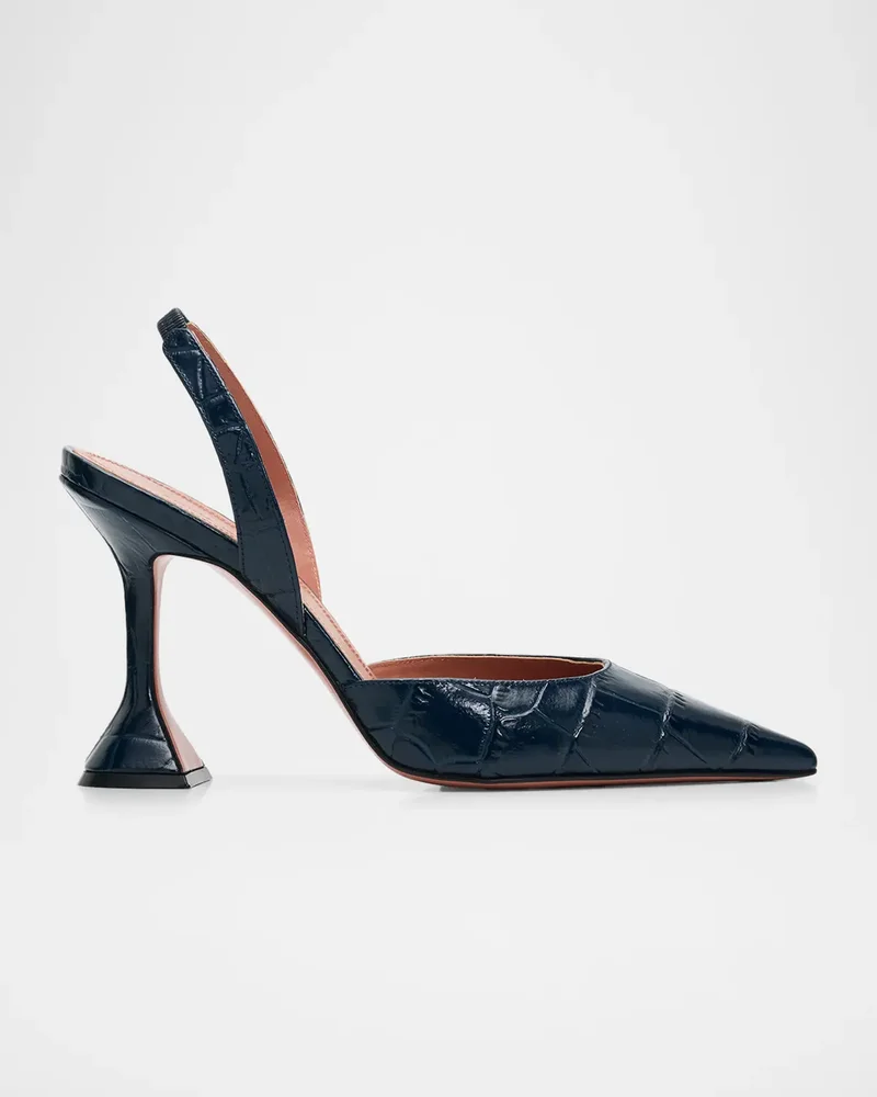 95mm Holli Croc-Embossed Leather Slingback Pumps