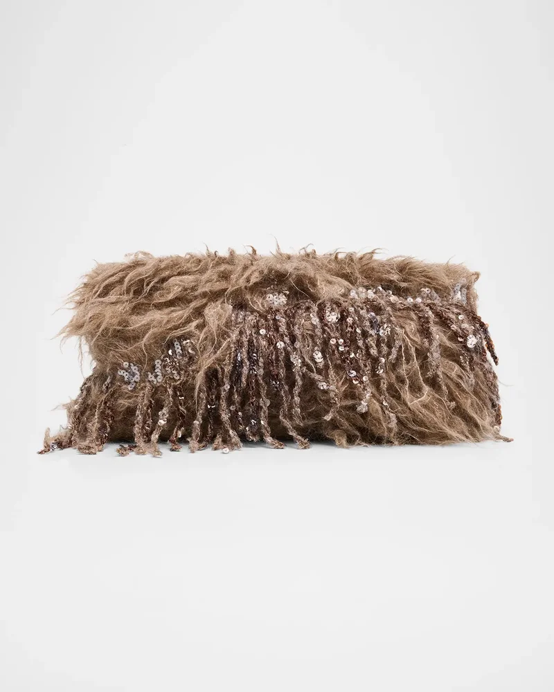 Sequin Faux Fur Clutch Bag