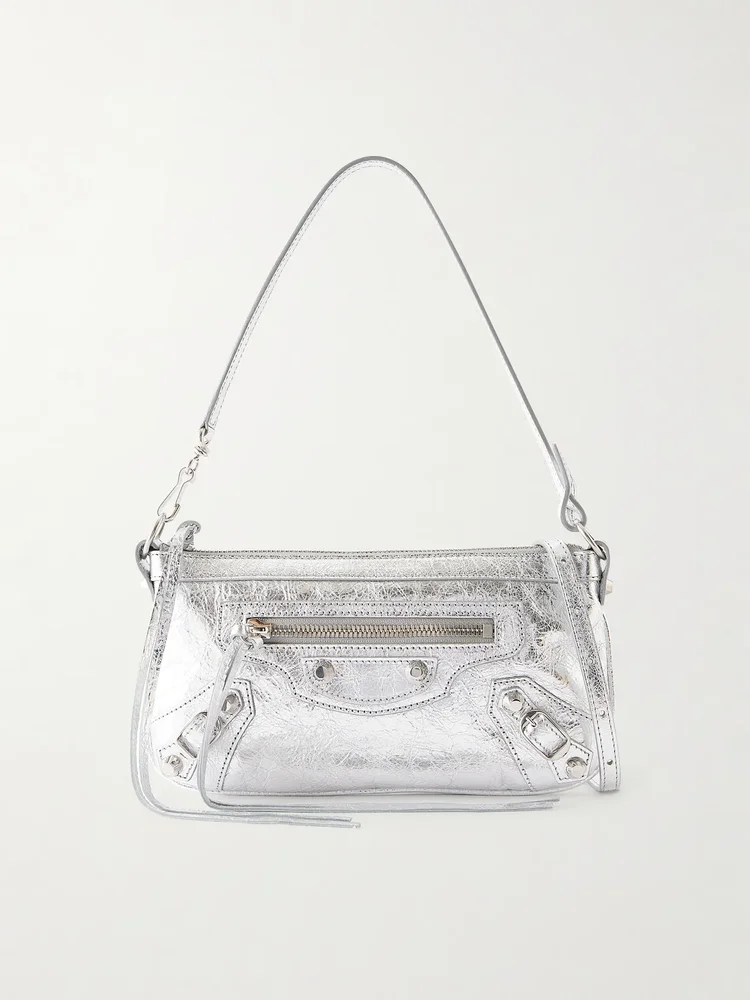 le city pouch on a strap embellished crinkled leather shoulder bag