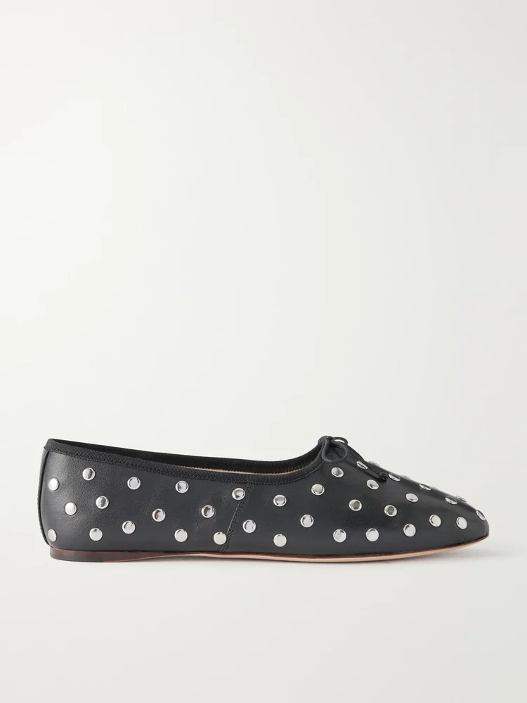 Landon bow-detailed studded leather ballet flats
