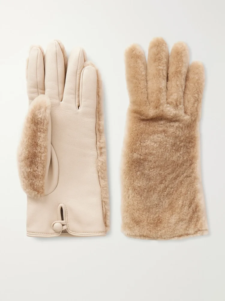 Eglantina leather-trimmed shearling gloves