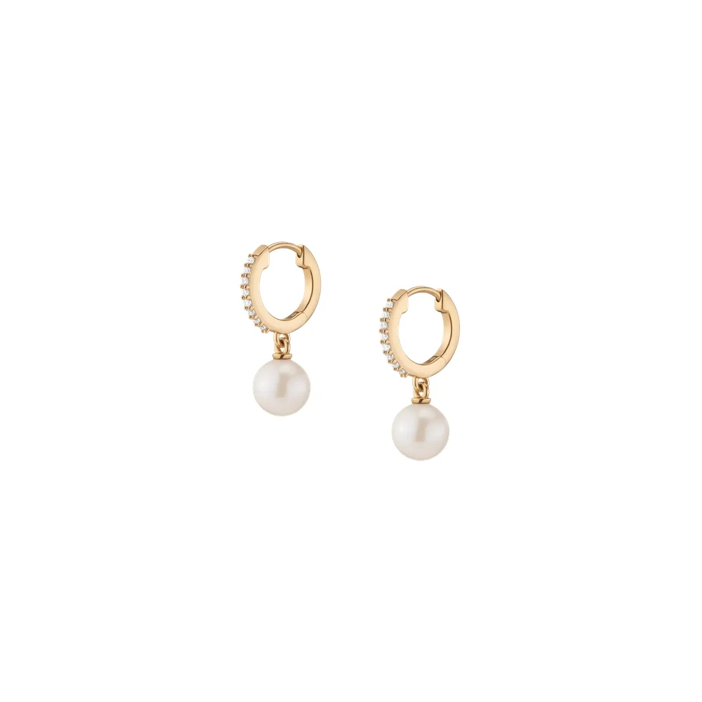 Diamond Pearl Huggie Earrings